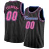 Custom Black White Pinstripe Pink-Light Blue Authentic Basketball Jersey