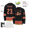 Custom Black Old Gold-Red Hockey Jersey