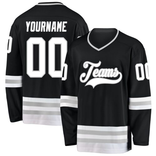 black_0545 Custom Black White-Gray Hockey Jersey