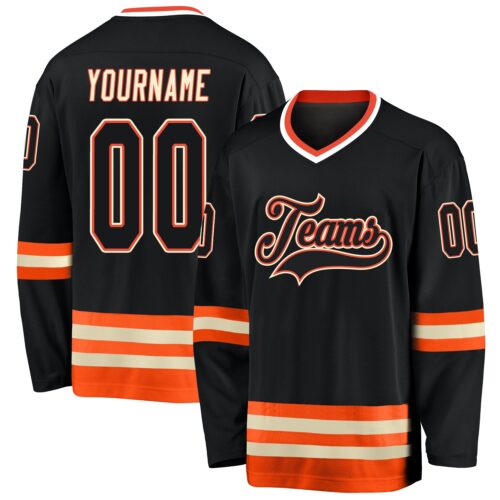 black_0546 Custom Black Black-Orange Hockey Jersey