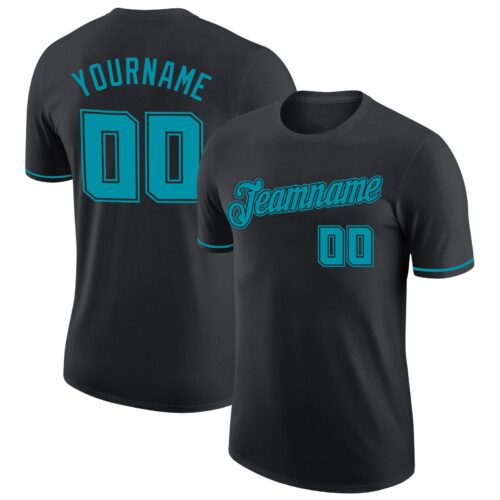 black_0566 Custom Black Teal-Black Performance T-Shirt