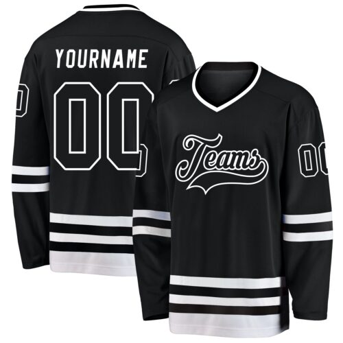 black_0581 Custom Black Black-White Hockey Jersey