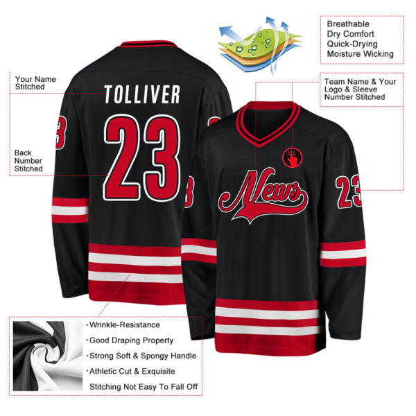Custom Black Red-White Hockey Jersey