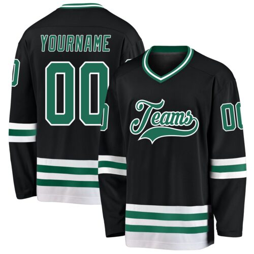 black_0596 Custom Black Kelly Green-White Hockey Jersey