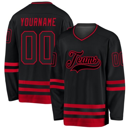 black_0609 Custom Black Black-Red Hockey Jersey