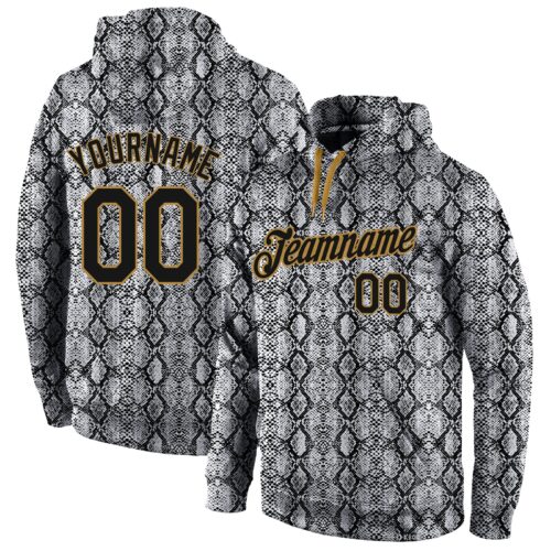 black_0622 Custom Stitched Black Black-Old Gold 3D Pattern Design Snakeskin Sports Pullover Sweatshirt Hoodie