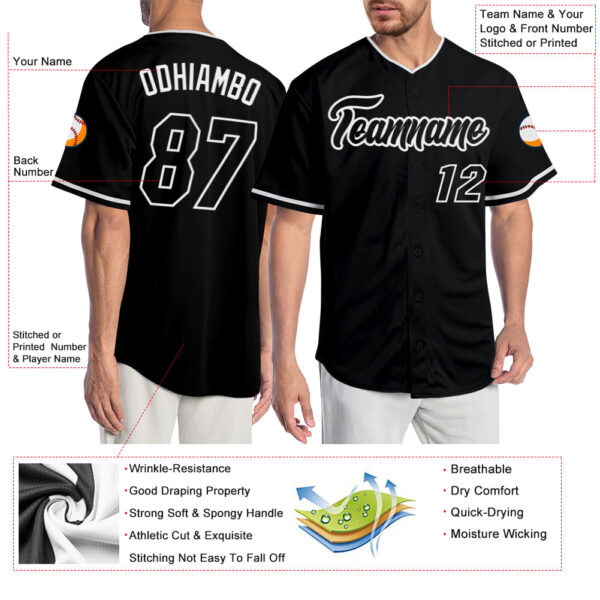 Custom Black Black-White Authentic Baseball Jersey