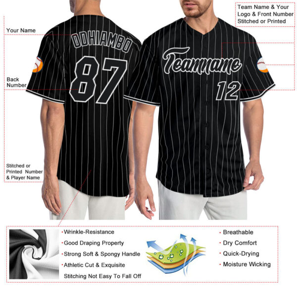 Custom Black White Pinstripe Black-White Authentic Baseball Jersey