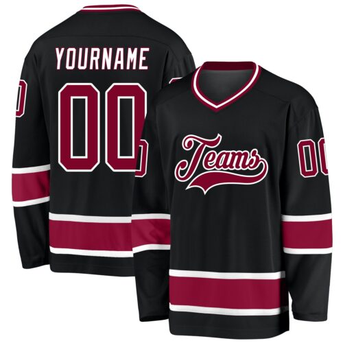 black_0666 Custom Black Maroon-White Hockey Jersey