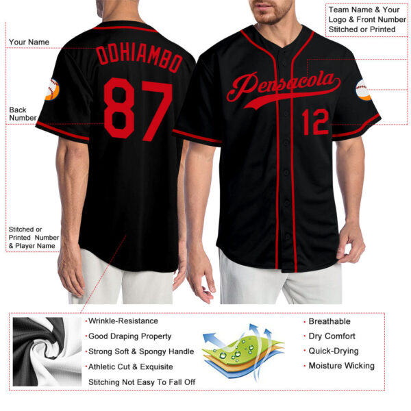 Custom Black Red Authentic Baseball Jersey