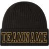 Custom Black Black-Old Gold Stitched Cuffed Knit Hat