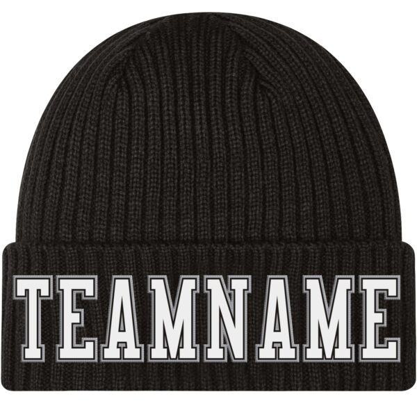 Custom Black White-Gray Stitched Cuffed Knit Hat