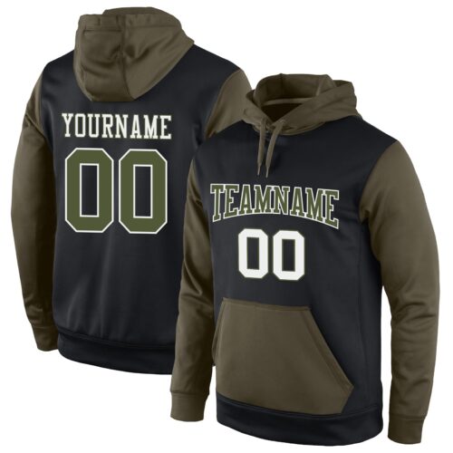 black_0716 Custom Stitched Black Olive-White Sports Pullover Sweatshirt Hoodie