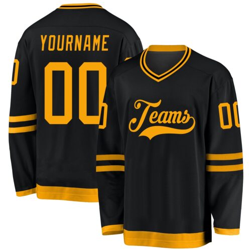 black_0726 Custom Black Gold Hockey Jersey