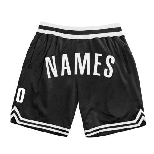 black_0734 Custom Black White Authentic Throwback Basketball Shorts