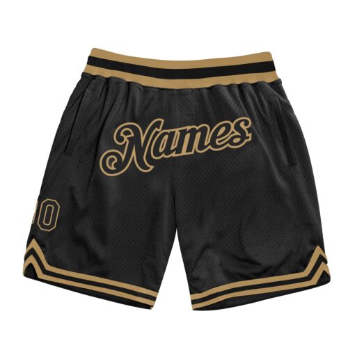 black_0739 Custom Black Black-Old Gold Authentic Throwback Basketball Shorts