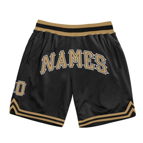 black_0740 Custom Black Old Gold-White Authentic Throwback Basketball Shorts