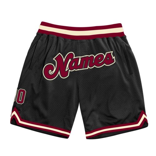 black_0741 Custom Black Maroon-Cream Authentic Throwback Basketball Shorts