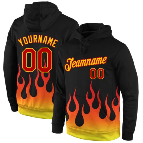 black_0757 Custom Stitched Black Red-Gold 3D Pattern Design Flame Sports Pullover Sweatshirt Hoodie