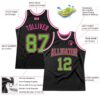 Custom Black Neon Green-Pink Authentic Throwback Basketball Jersey