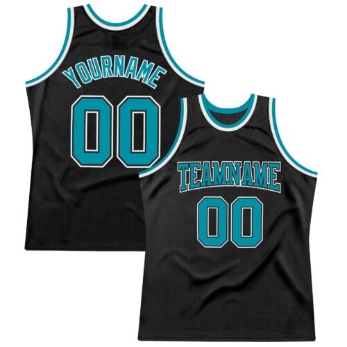 black_0777 Custom Black Teal-White Authentic Throwback Basketball Jersey