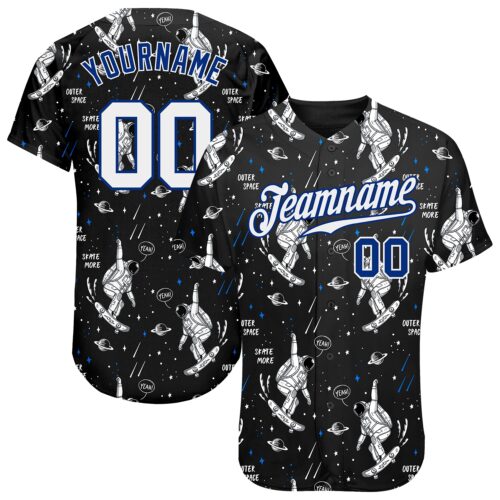 black_0786 Custom Black White-Royal 3D Pattern Design Astronaut Authentic Baseball Jersey