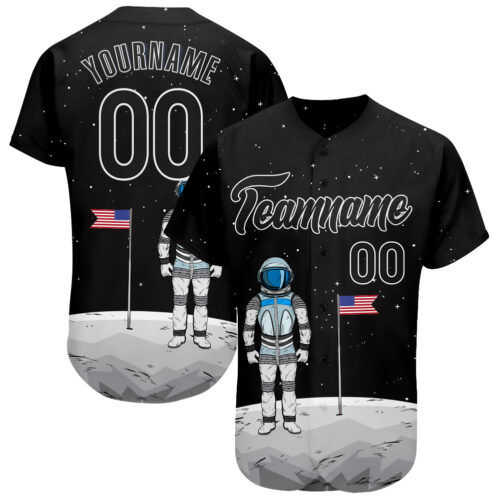 black_0788 Custom Black Black-White 3D Pattern Design Astronaut Authentic Baseball Jersey