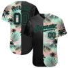 Custom Black Black-Kelly Green 3D Pattern Design Tropical Palm Leaves Authentic Baseball Jersey