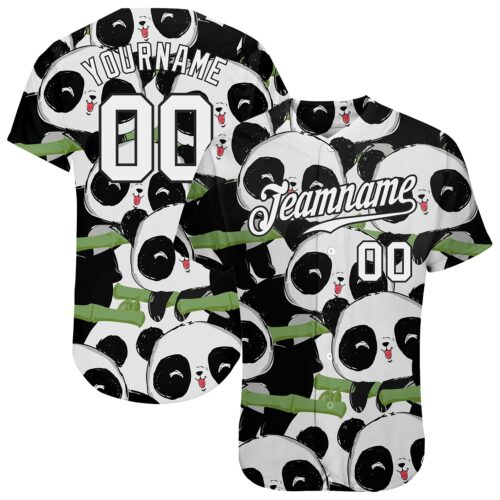 black_0797 Custom Black White-Black 3D Pattern Design Pandas Authentic Baseball Jersey