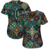Custom Black Black-Teal 3D Pattern Design Mandalas Authentic Baseball Jersey
