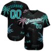 Custom Black Teal-White 3D Pattern Design Hawaii Palm Trees Authentic Baseball Jersey