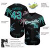 Custom Black Teal-White 3D Pattern Design Hawaii Palm Trees Authentic Baseball Jersey