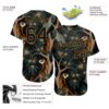 Custom Black Black-Old Gold 3D Pattern Design Tiger And Peacock Authentic Baseball Jersey