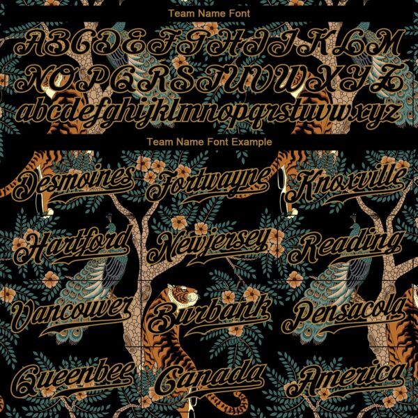 Custom Black Black-Old Gold 3D Pattern Design Tiger And Peacock Authentic Baseball Jersey