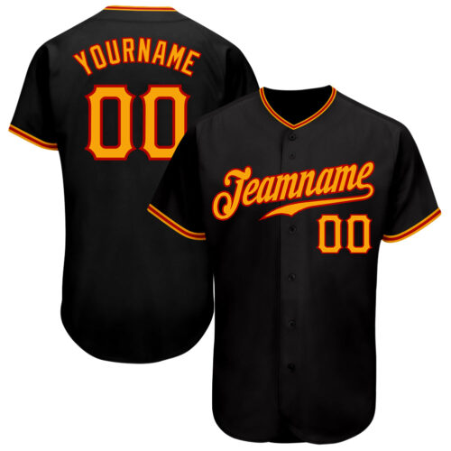 black_0820 Custom Black Gold-Red Authentic Baseball Jersey