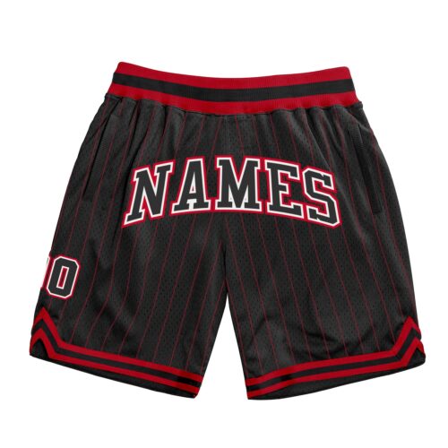 black_0834 Custom Black Red Pinstripe Black-White Authentic Basketball Shorts
