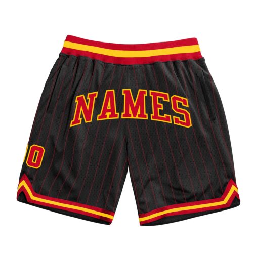 black_0835 Custom Black Red Pinstripe Red-Gold Authentic Basketball Shorts