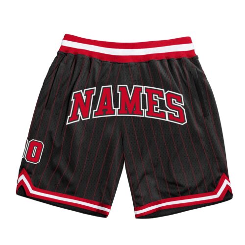 black_0836 Custom Black Red Pinstripe Red-White Authentic Basketball Shorts