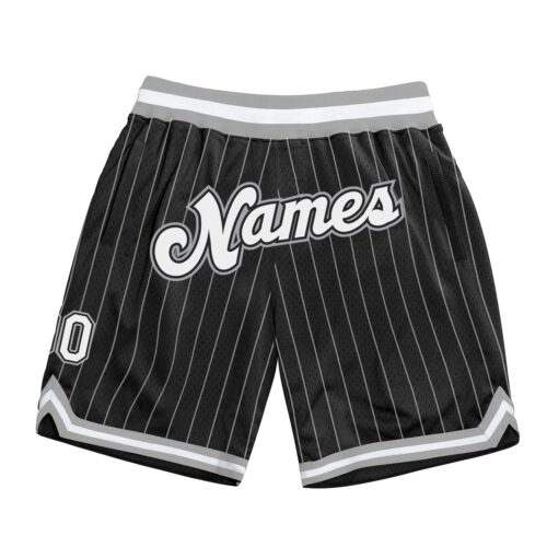 black_0840 Custom Black White Pinstripe White-Gray Authentic Basketball Shorts