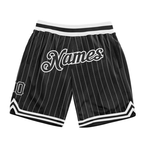 black_0841 Custom Black White Pinstripe Black-White Authentic Basketball Shorts
