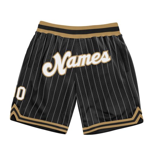 black_0844 Custom Black White Pinstripe White-Old Gold Authentic Basketball Shorts