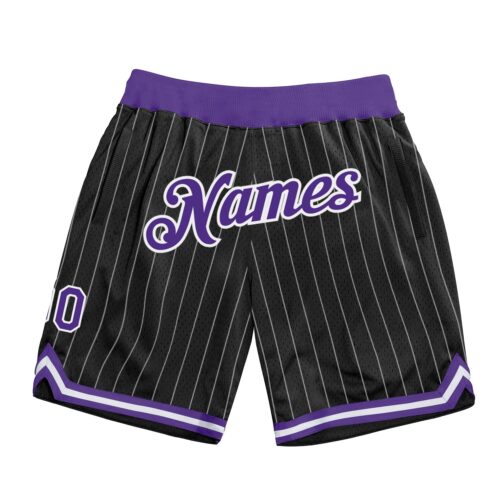 black_0846 Custom Black White Pinstripe Purple-White Authentic Basketball Shorts