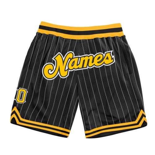 black_0848 Custom Black White Pinstripe Gold-White Authentic Basketball Shorts