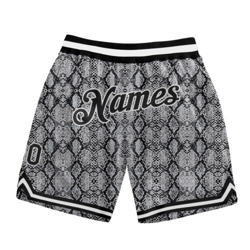 black_0922 Custom Black Black-White 3D Pattern Design Snakeskin Authentic Basketball Shorts