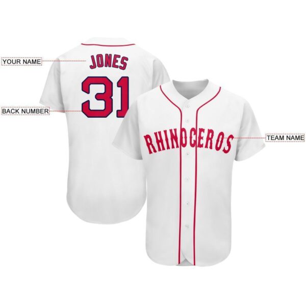 Custom White Red-Navy Baseball Jersey
