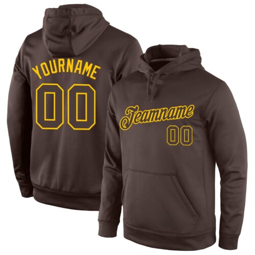 brown_0053 Custom Stitched Brown Brown-Gold Sports Pullover Sweatshirt Hoodie