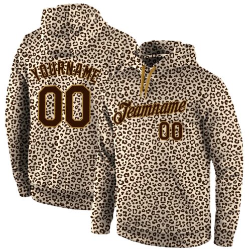 brown_0069 Custom Stitched Brown Brown-Old Gold 3D Pattern Design Leopard Sports Pullover Sweatshirt Hoodie