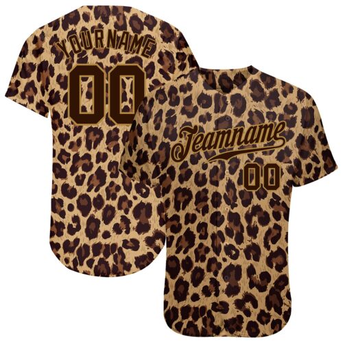 brown_0074 Custom Brown Brown-Old Gold 3D Pattern Design Leopard Authentic Baseball Jersey