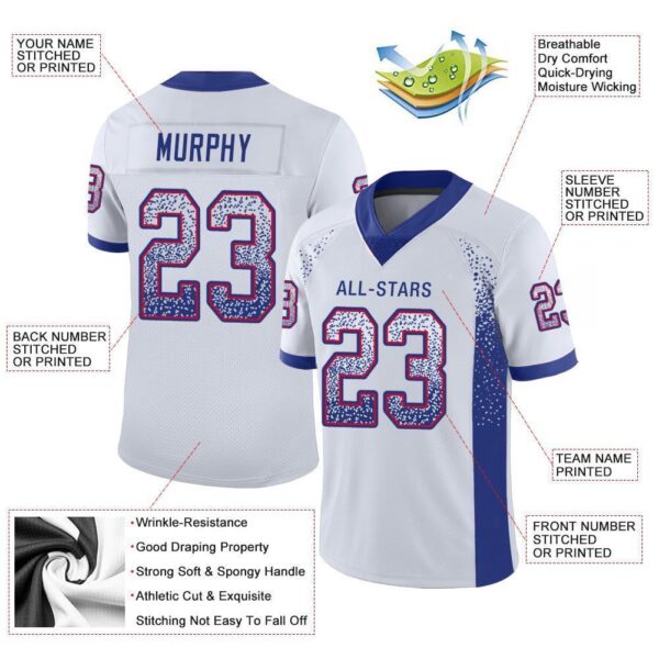 Custom White Royal-Red Drift Fashion Football Jersey