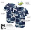 Custom Camo Navy-Gray Authentic Salute To Service Baseball Jersey